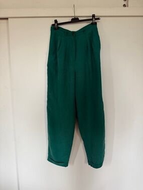 100% Silk Preview Collection Teal High-Waist Pleated Trousers